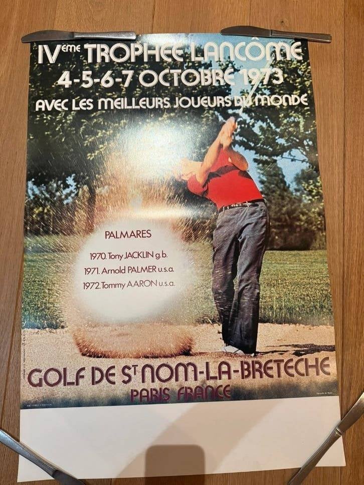 Golfaffiche 4e Trophée Lancôme 1973 bunkerslag, Rechthoekig Staand, Ophalen of Verzenden, Zo goed als nieuw, Sport