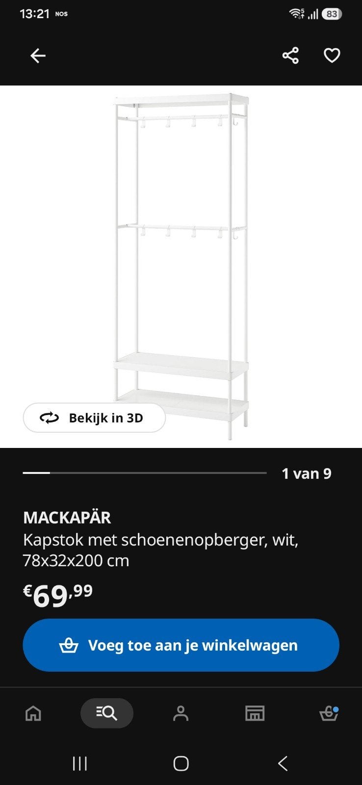 Kapstok met schoenenrek Ikea (Mackapär), Ophalen, Zo goed als nieuw, Metaal, Wandkapstok