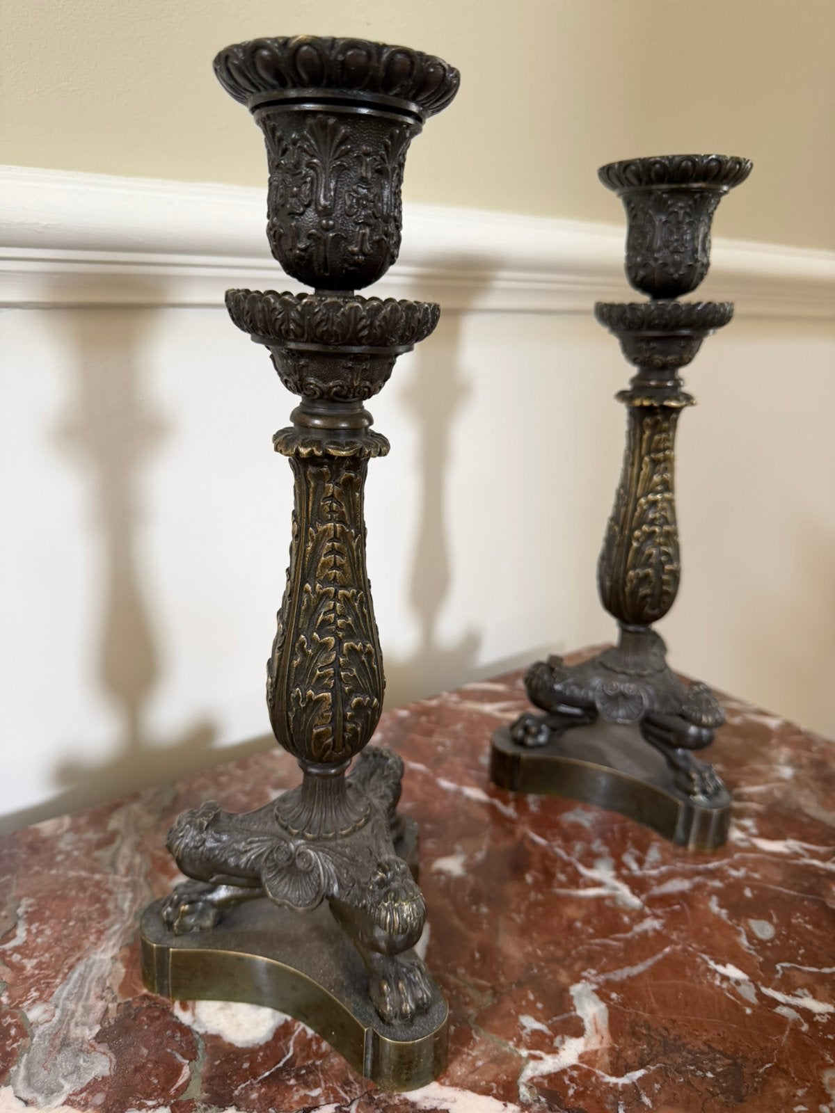 Antieke bronzen Empire kandelaars brons, Antiek en Kunst, Ophalen, Koper of Brons