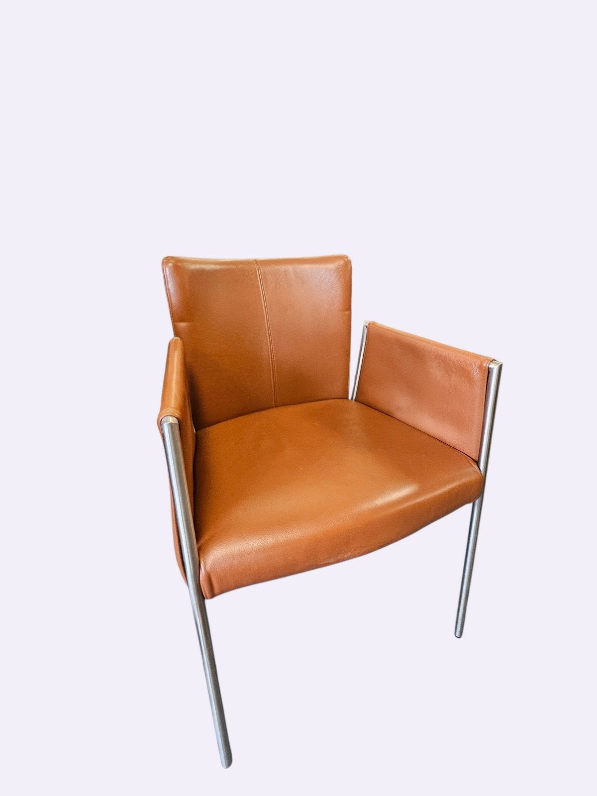 Stijlvolle Cognac Leren Stoel met Metalen Frame, Ophalen, Bruin, Geen idee, Leer