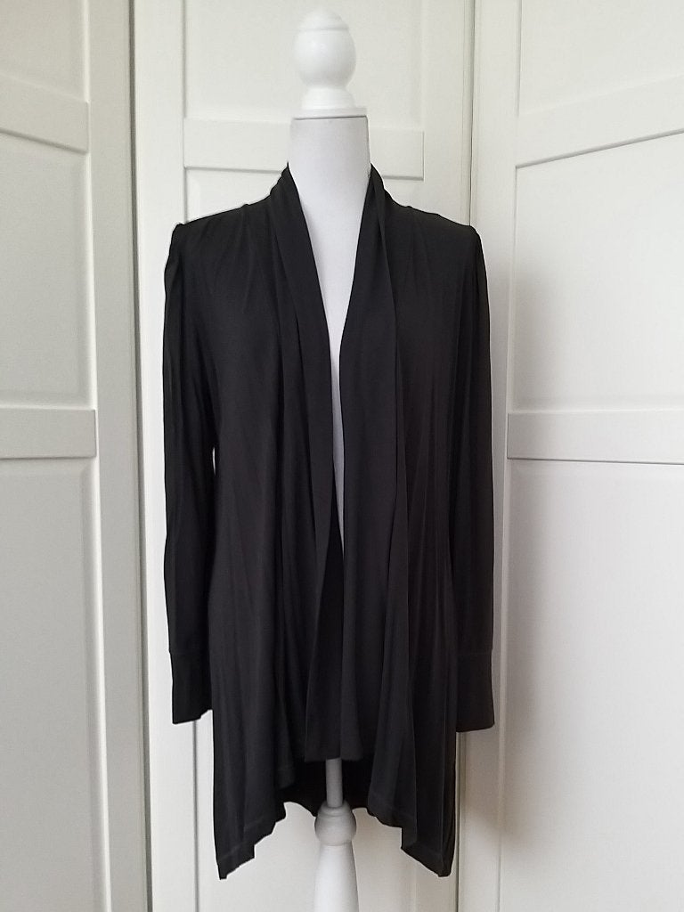 Poools zgan grijs lang jersey vest, maat 40 M (valt als L), Maat 38/40 (M), Ophalen of Verzenden, Zo goed als nieuw, Grijs