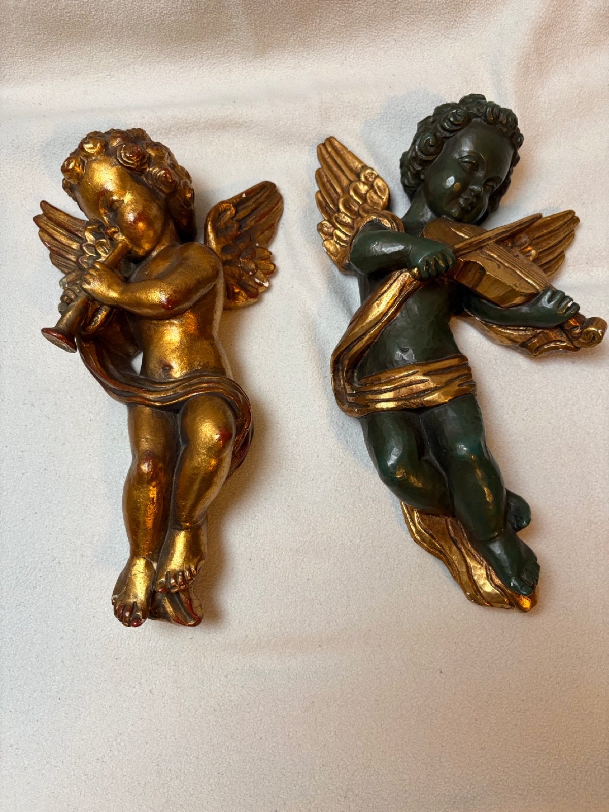 Twee Engeltjes Met Muziek Instrument, Antiek en Kunst, Kunst | Beelden en Houtsnijwerken, Ophalen of Verzenden, Overige materialen