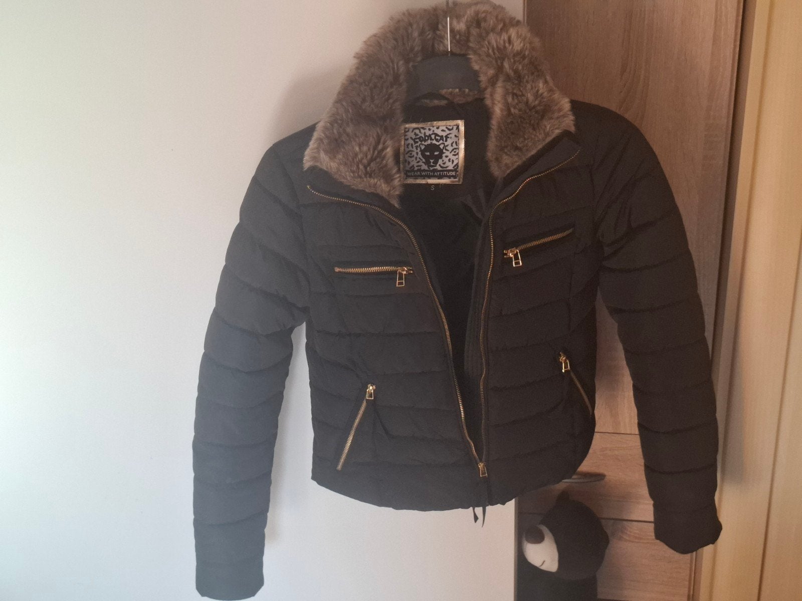 CoolCat winterjas met bontkraag - Maat S, Kleding | Dames, Zwart, Ophalen of Verzenden, Zo goed als nieuw, CoolCat