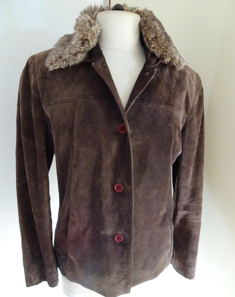 SUEDE JAS MAAT 38, Maat 38/40 (M), Bruin, Ophalen of Verzenden, Onbekend
