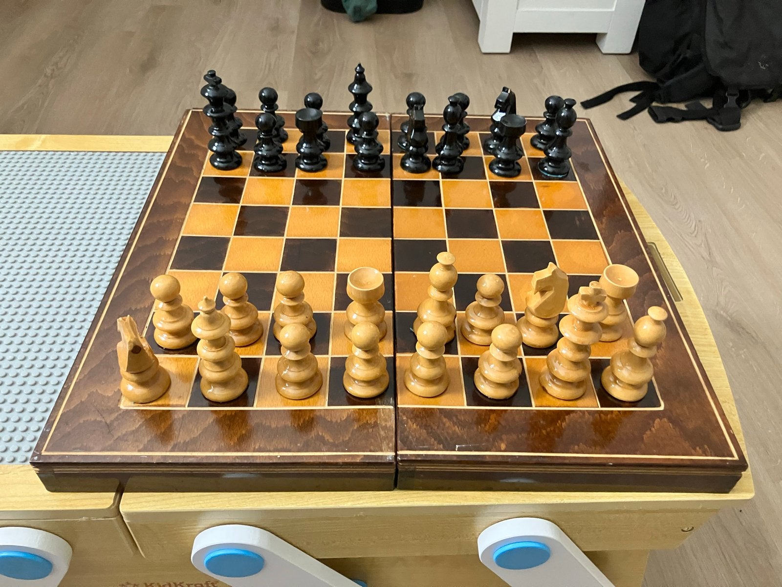 Schaak- en Backgammonspel in houten kist, Een of twee spelers, Ophalen, Gebruikt