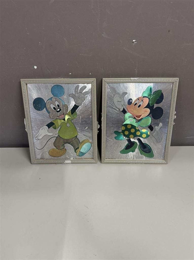 Mickey en Minnie Mouse in lijst, Ophalen of Verzenden, Mickey Mouse, Gebruikt, Beeldje of Figuurtje