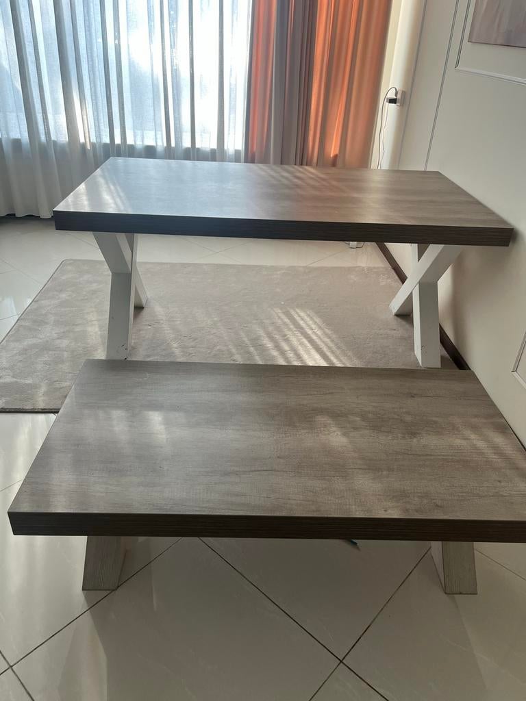 Eettafel en salontafel set in dezelfde stijl, Huis en Inrichting, Tafels | Eettafels, Ophalen, Gebruikt, 100 tot 150 cm, 150 tot 200 cm