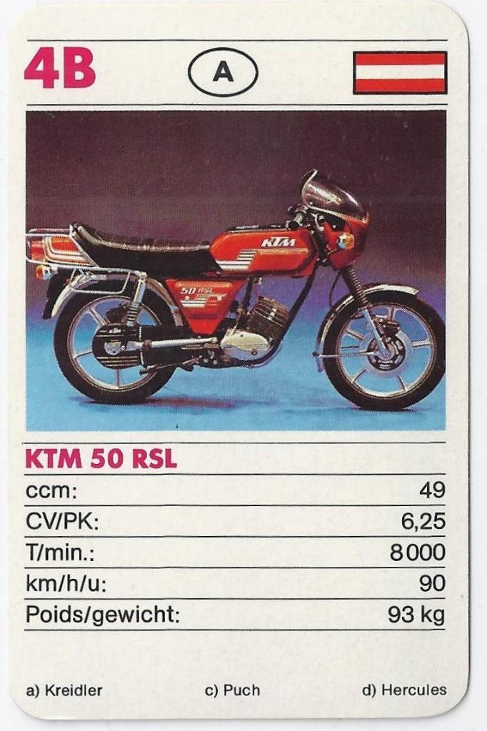 Kw558 bromfiets verzamelplaatje 4B --- ktm 50 rsl, Ophalen of Verzenden, Zo goed als nieuw, Motoren
