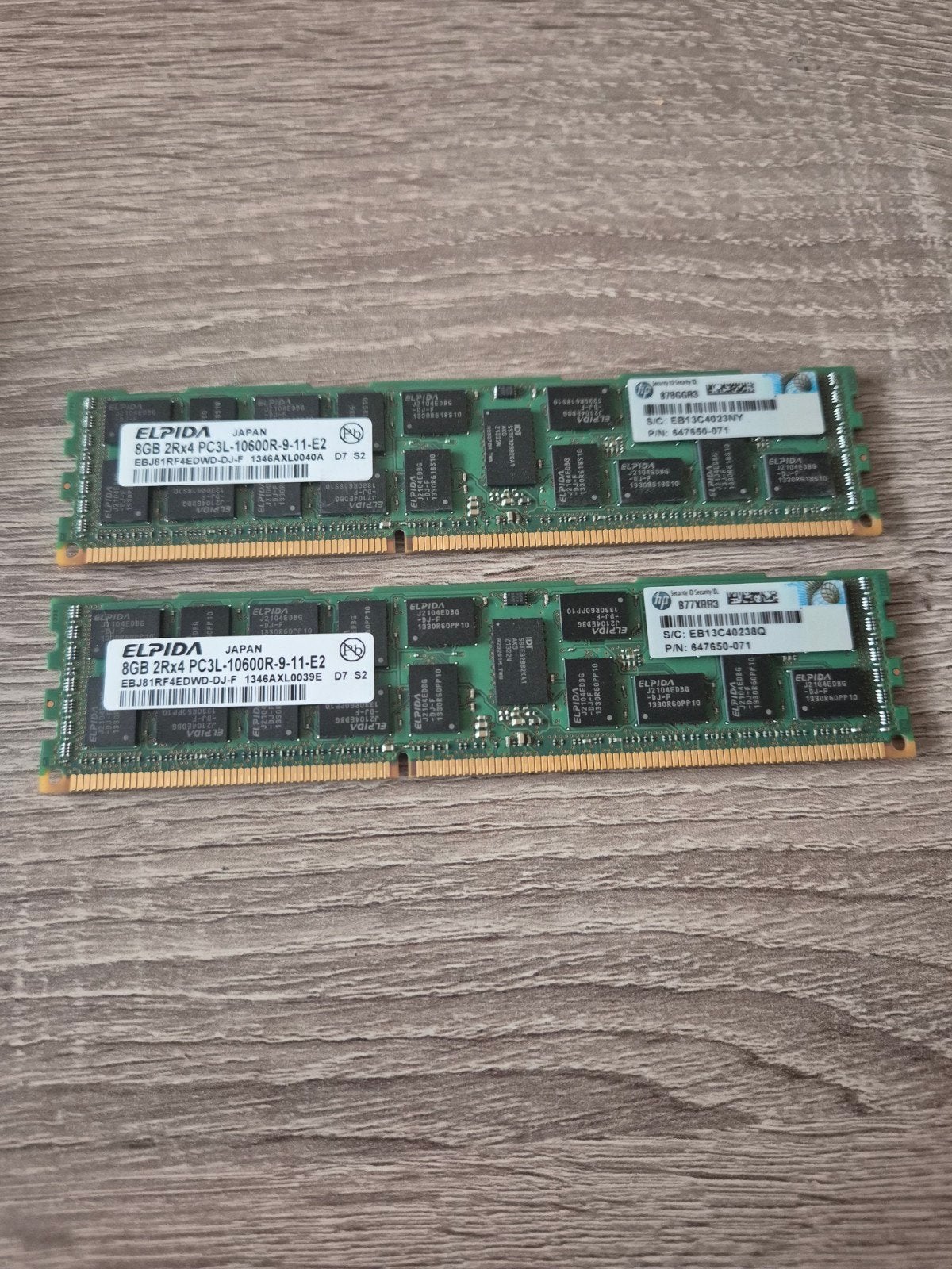 2x Elpida 8GB DDR3 RAM PC3L-10600R-9-11-E2 (16GB totaal), Computers en Software, RAM geheugen, Ophalen, Gebruikt, Server, 8 GB