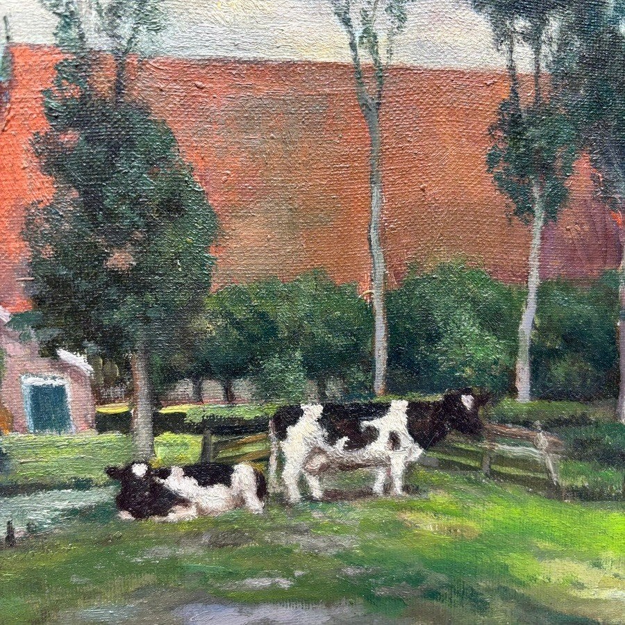 Bouke van der Sloot (1908-1995) - Koeien bij een boerderij, Ophalen of Verzenden