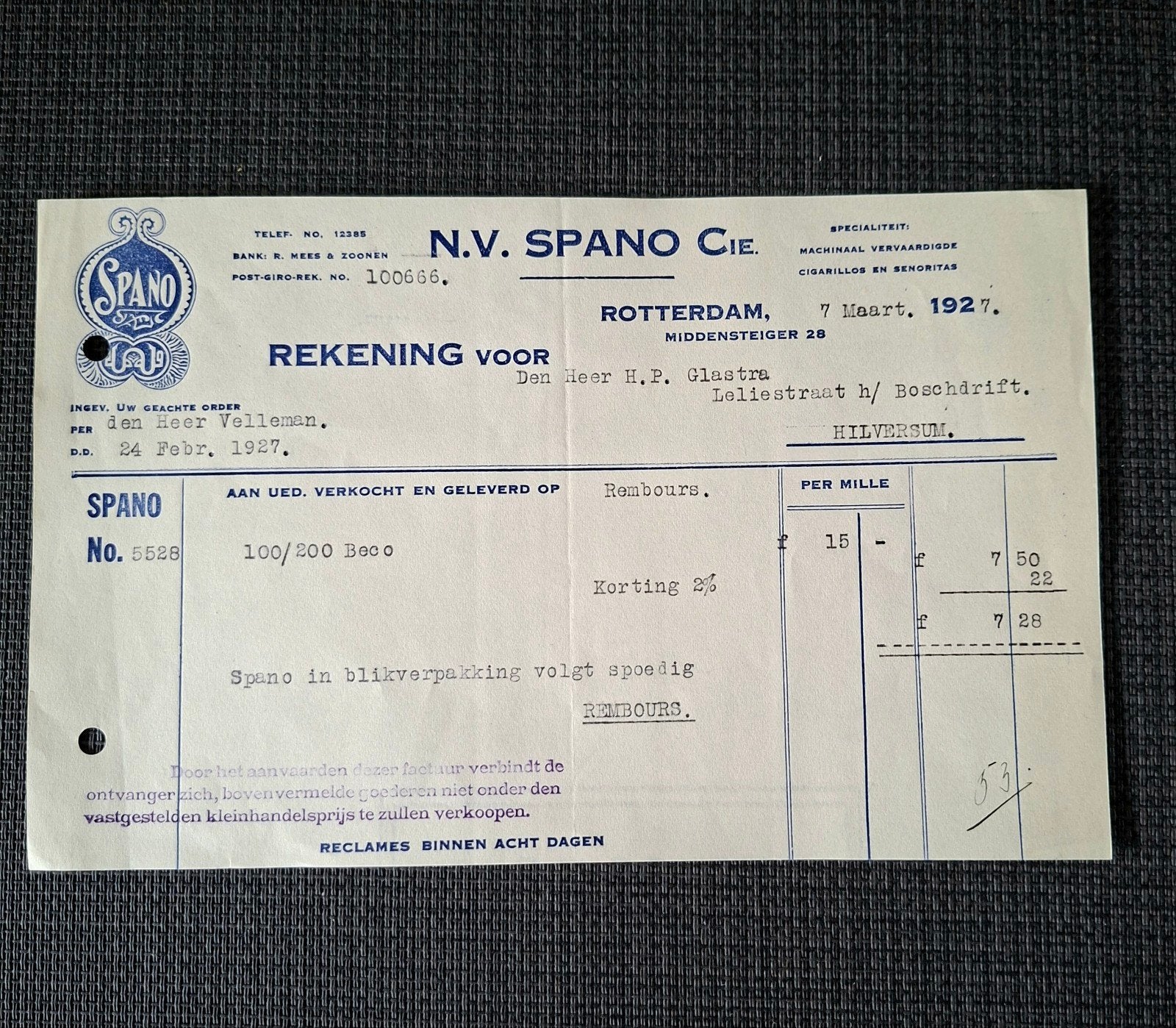 Oude Sigarenfabriek              -  SPANO  - ROTTERDAM, Ophalen of Verzenden, Zo goed als nieuw, Sigarenbandjes