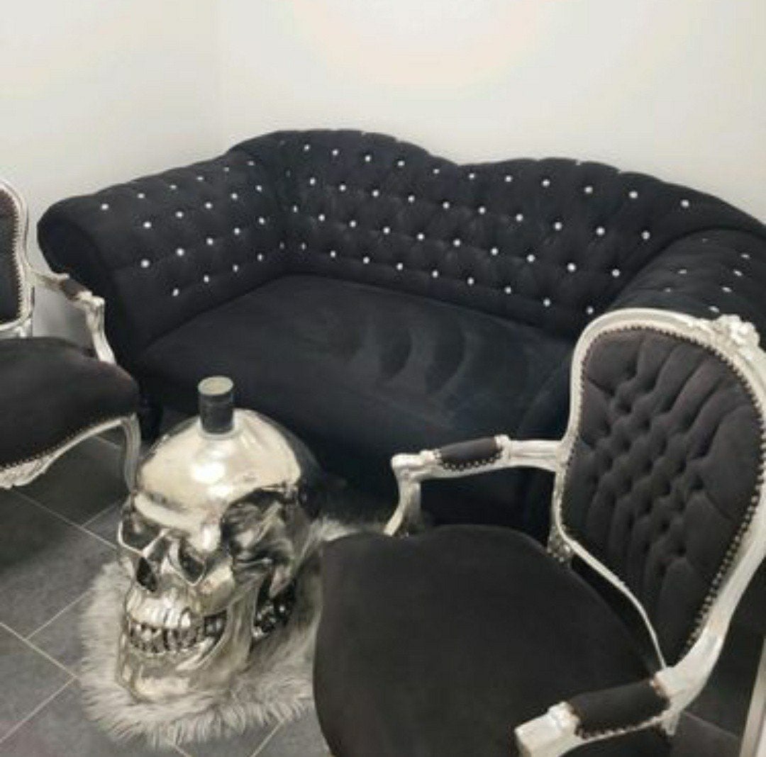 Bankstel,poef en stoel velvet zwart met Bling,bling, Huis en Inrichting, Banken | Bankstellen, Ophalen, Nieuw, 75 tot 100 cm, Vierpersoons of meer