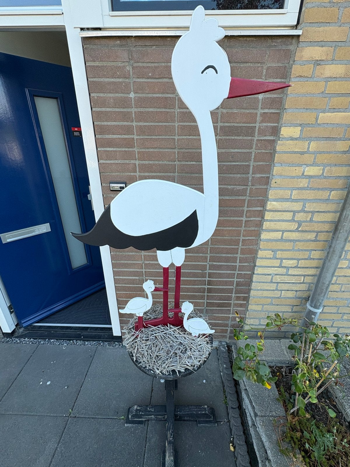 Geboortebord Ooievaar met baby's - Houten decoratie, Kinderen en Baby's, Kraamcadeaus en Geboorteborden, Ophalen, Zo goed als nieuw