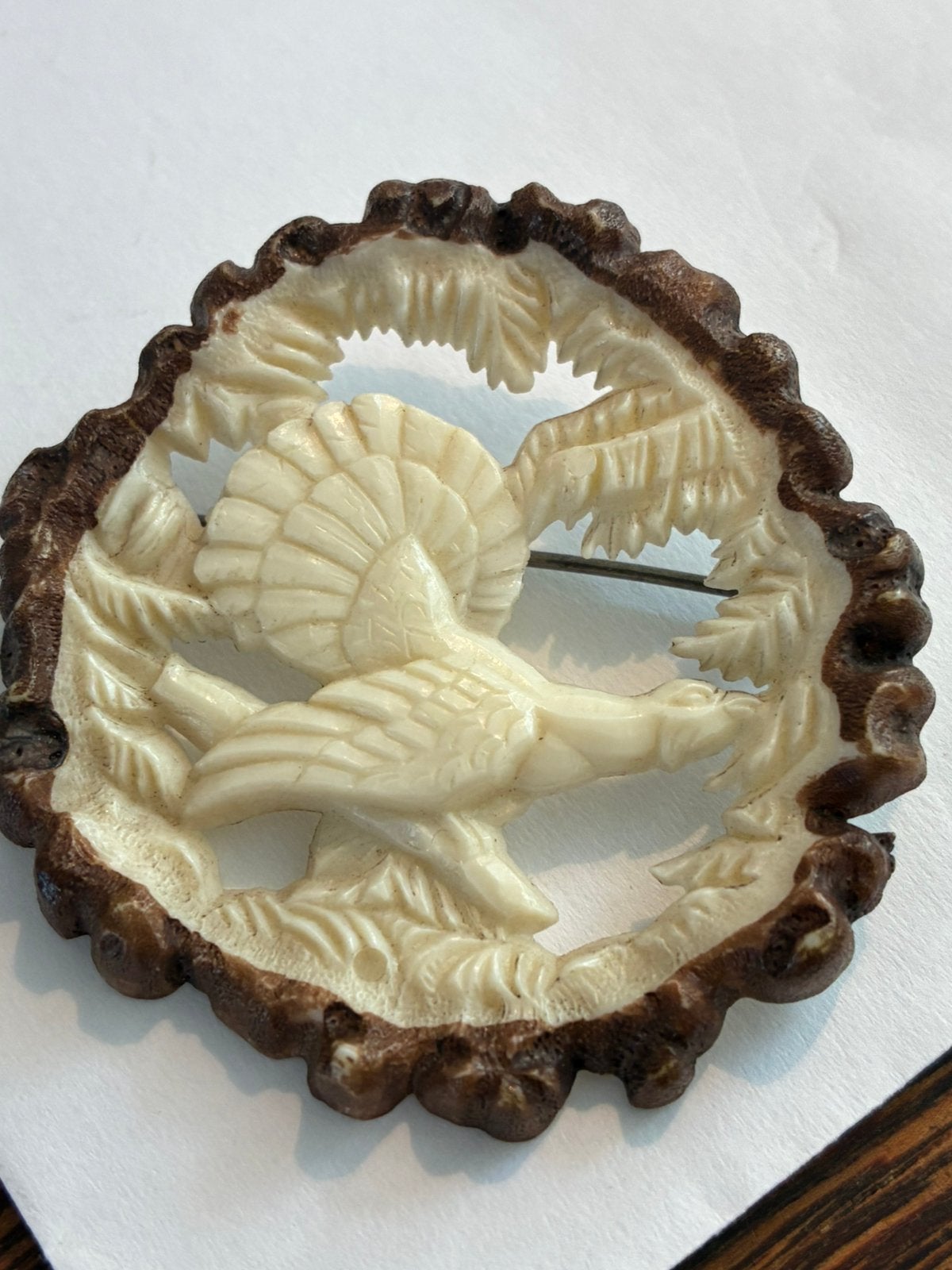 Broche jacht vogel celluloid vintage C sluiting, Ophalen of Verzenden, Gebruikt, Overige materialen