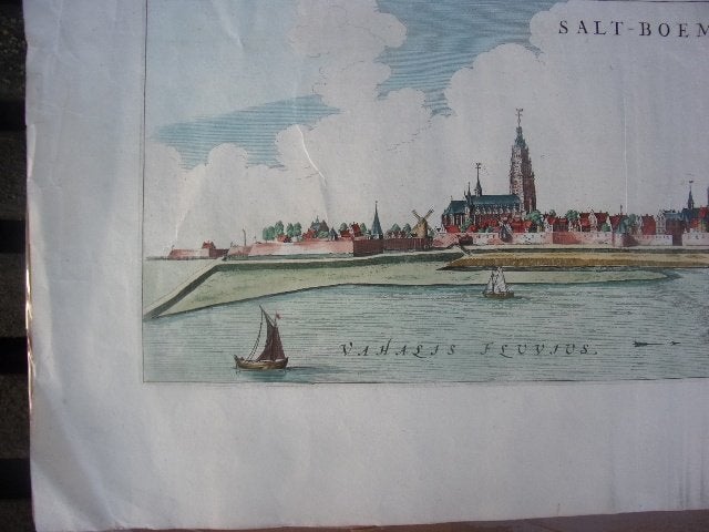 Zaltbommel Salt - Boemel Aanzicht Blaeu 1649 Gekleurd, 53 cm, Stadsgezicht, Gravure, 20 cm