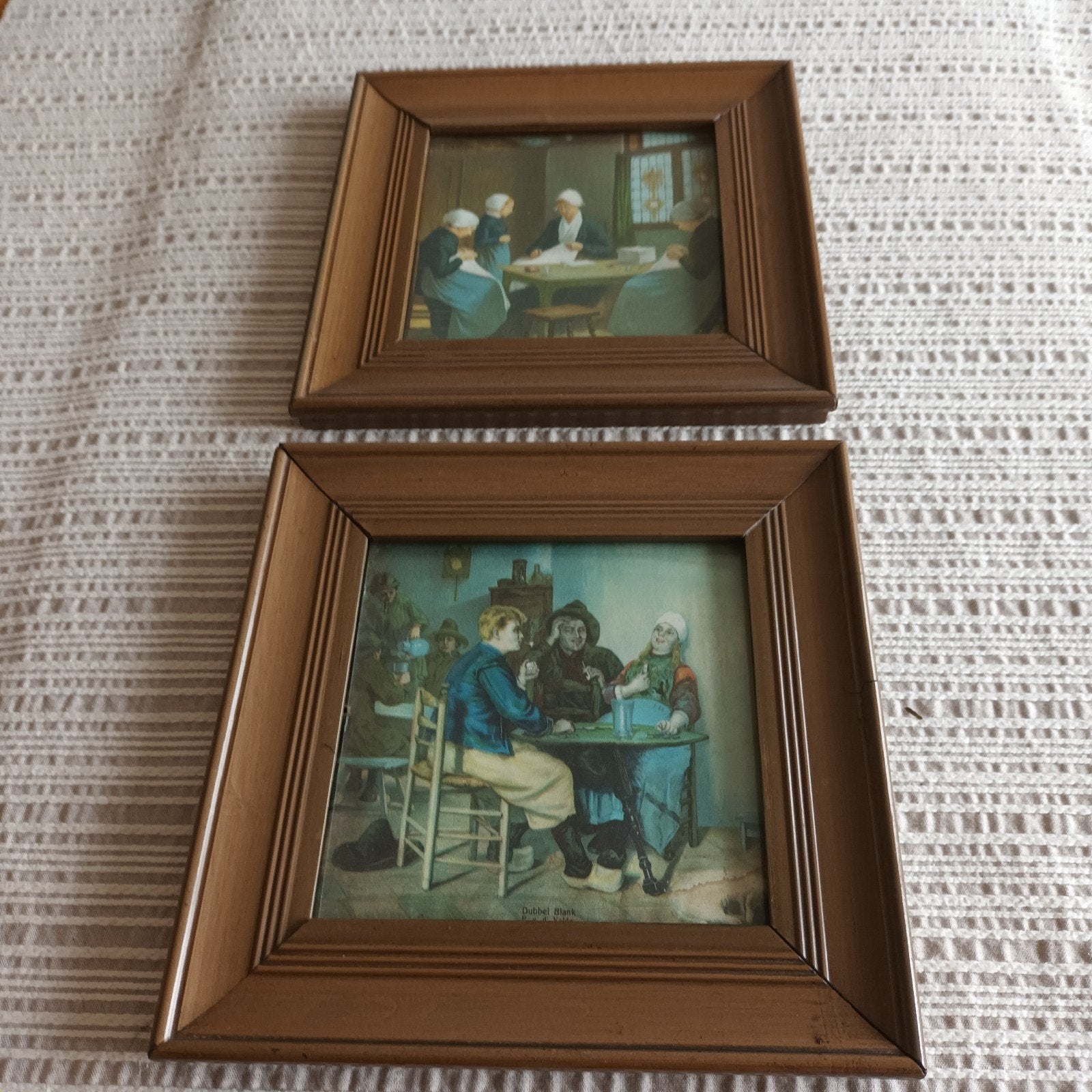 2 antieke schilderijtjes 22x22cm, Ophalen of Verzenden