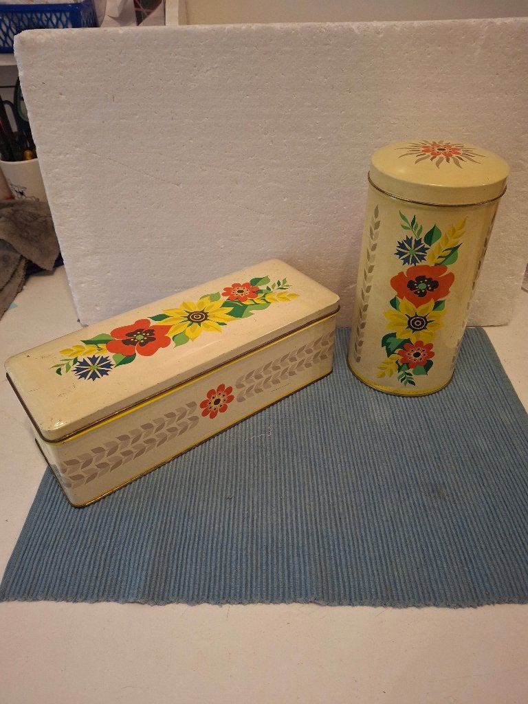Verkade - beschuitbus en rechthoekig blik voor ontbijtkoek, Verzamelen, Blikken, Ophalen of Verzenden, Gebruikt, Beschuit, Verkade