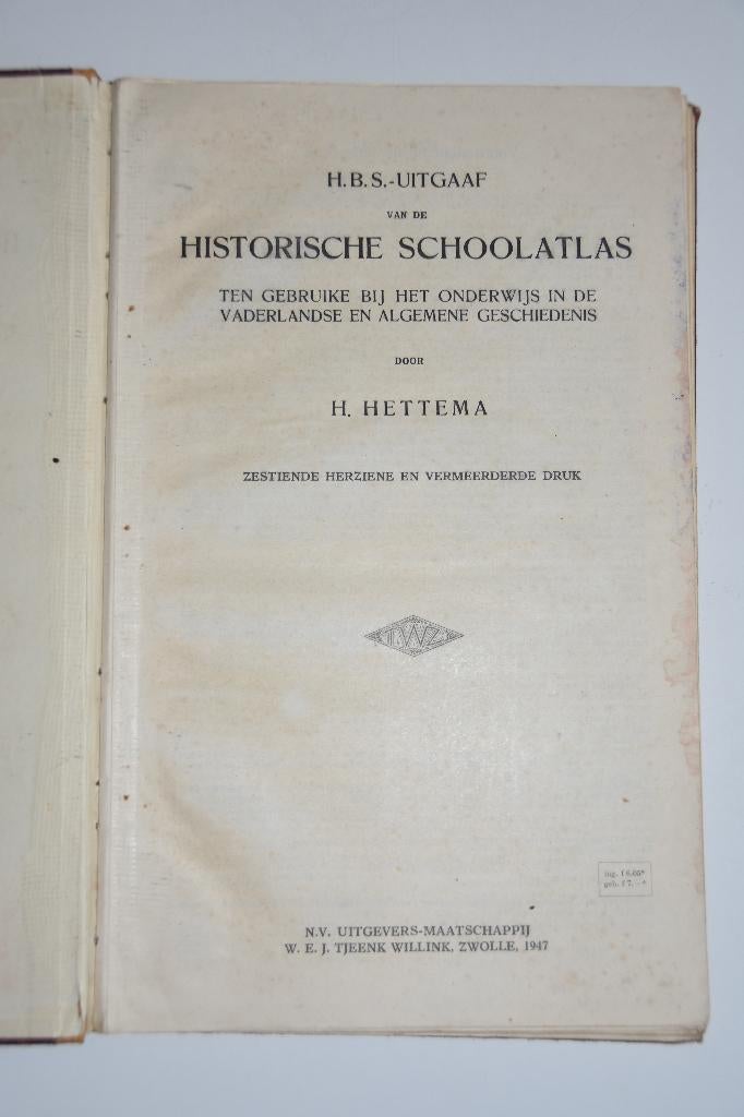 Historische Schoolatlas HBS uitgaaf Hettema 1947 atlas, Gelezen, Overige atlassen, Verzenden, 1800 tot 2000