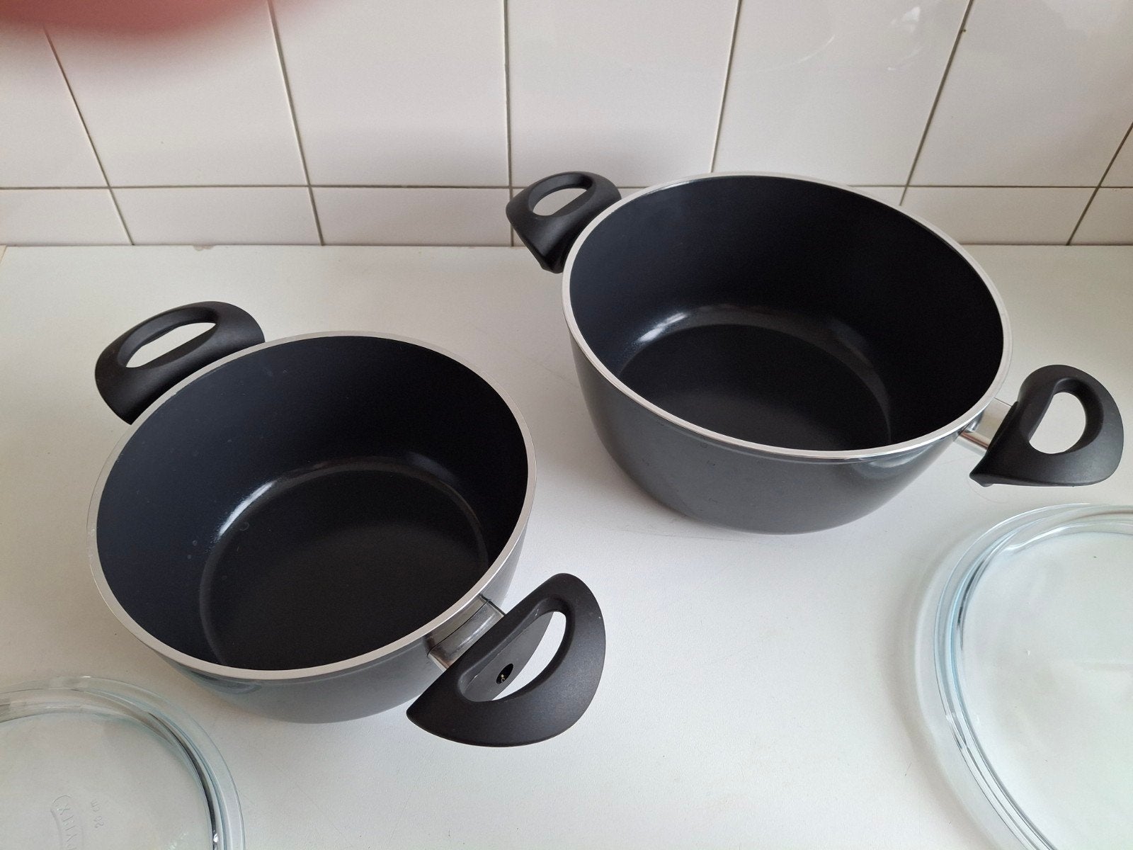 Sysas pannenset met glazen deksel - 20 en 24 cm, Ophalen, Met deksel, Pannenset, Zo goed als nieuw