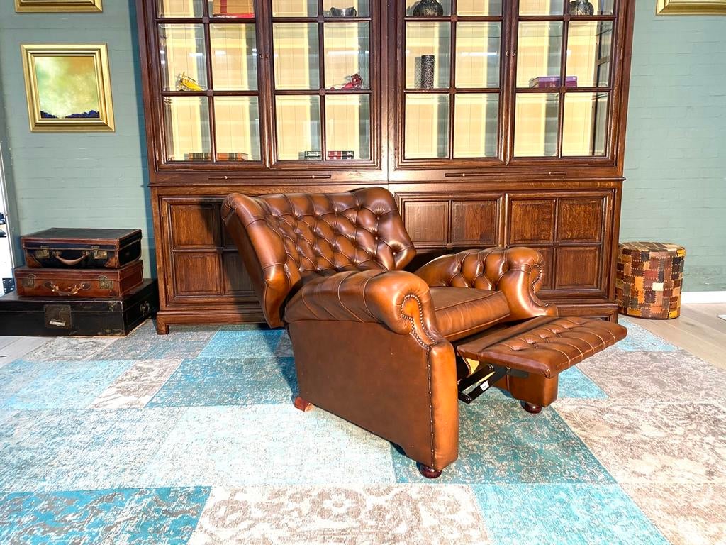 Springvale Chesterfield relaxfauteuil bruin gevlamd, Huis en Inrichting, Fauteuils, Ophalen of Verzenden, Zo goed als nieuw, 75 tot 100 cm