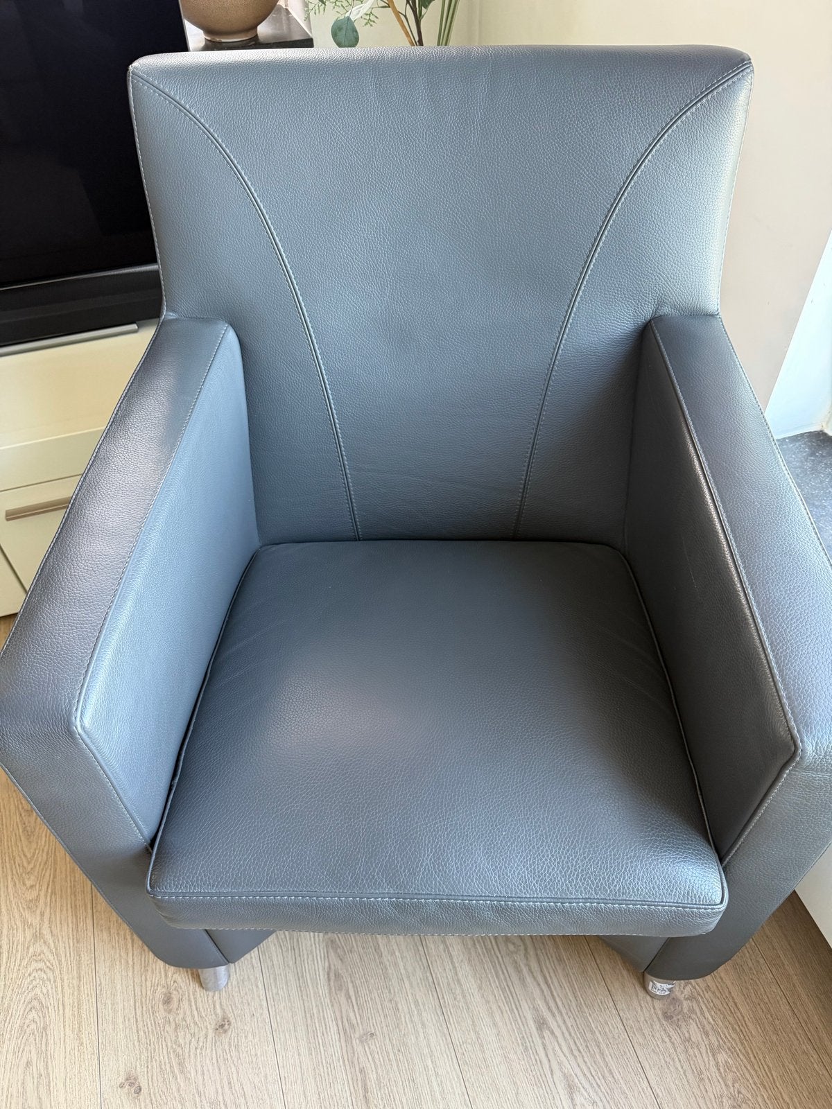Leolux Dolcinea fauteuil grijs Wapiti leer, Ophalen, Zo goed als nieuw, 50 tot 75 cm, Leer