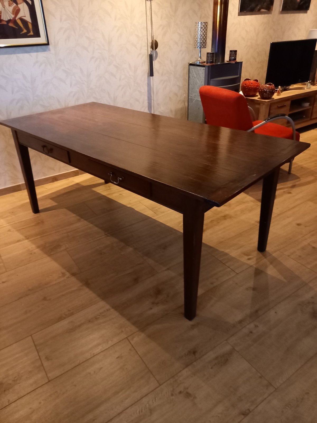 klasiek teak houten eettafel met lades, Ophalen