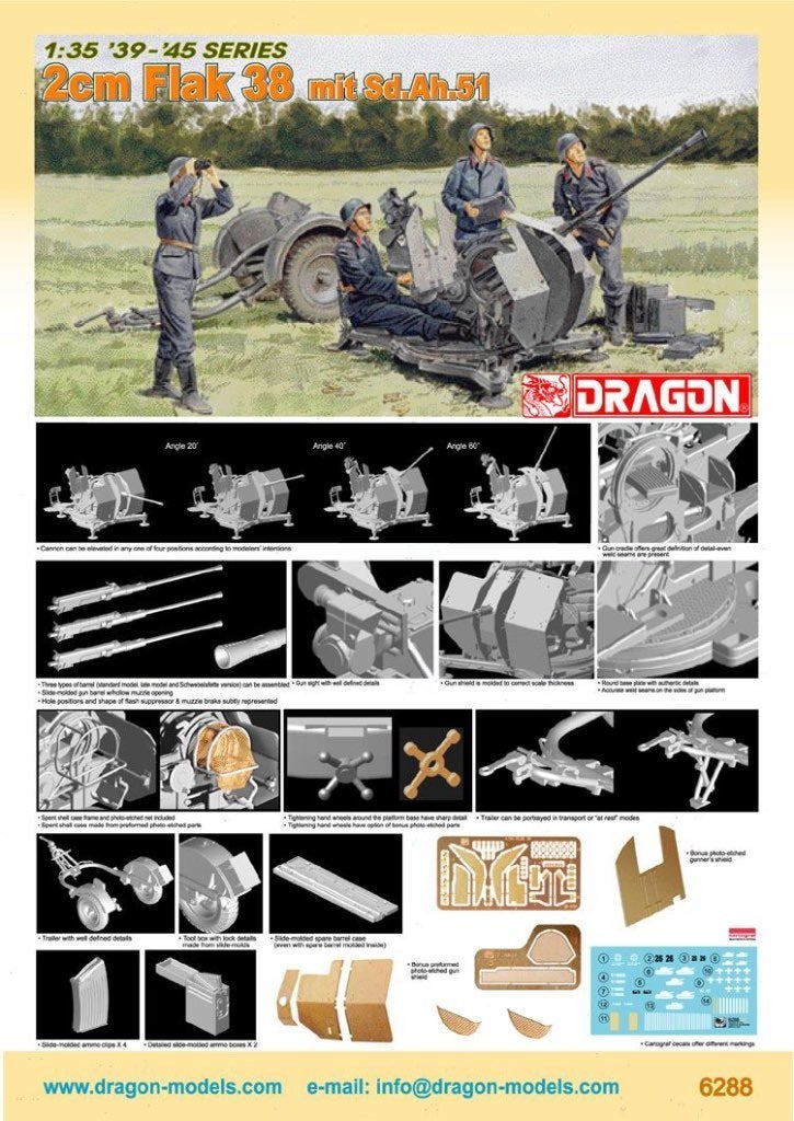 Dragon	6288	2cm FlaK 38 mit Sd.Ah.51	1/35, Overige merken, Tank, Verzenden, 1:32 tot 1:50