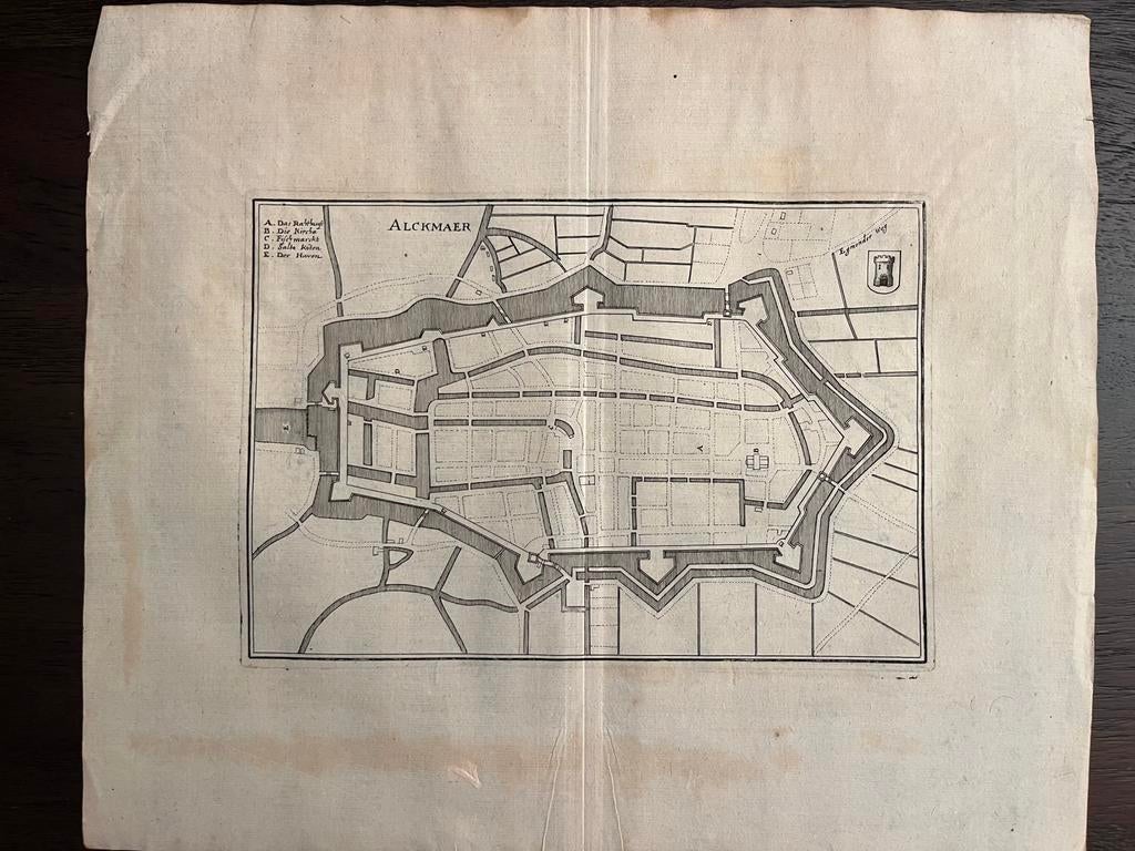 Antieke kaart (vestingkaart) Alkmaar  C. Merian 1660, Antiek en Kunst, Ophalen of Verzenden