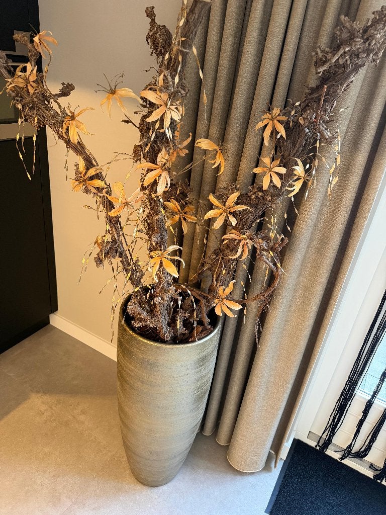 Hoge gouden bloempot H90 D38, Rond, Binnen, Zo goed als nieuw, Aardewerk