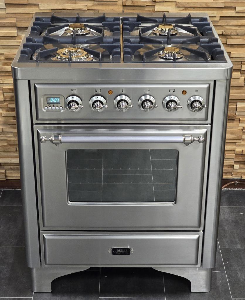 Luxe Fornuis Boretti Majestic 70cm rvs GASOVEN 4 pits, Witgoed en Apparatuur, Fornuizen, Niet ingevuld, 60 cm of meer, Niet ingevuld