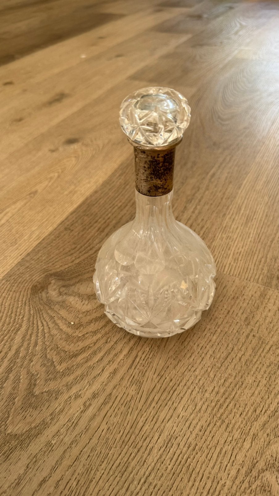 Antiek Kristallen Parfumflesje / Flacon met Zilveren, Antiek en Kunst, Ophalen of Verzenden