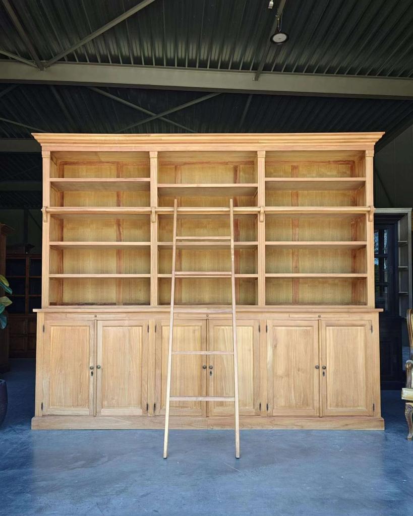XXL Boekenkast teakhout | Bibliotheekkast met ladder #9105, Niet ingevuld, 200 cm of meer, 150 tot 200 cm, Niet ingevuld