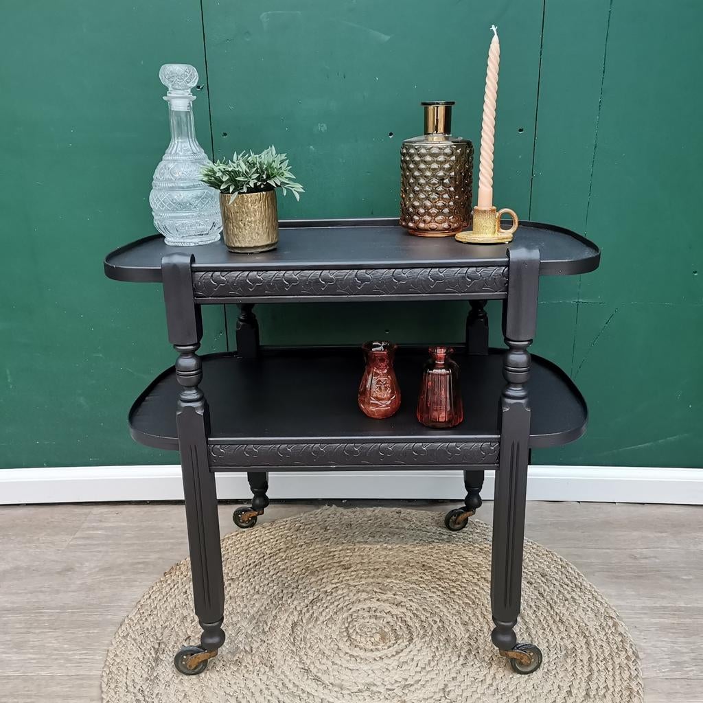 Serveertafeltje trolley Zwartbruin, Ophalen, Gebruikt, 50 tot 100 cm, Voorhout