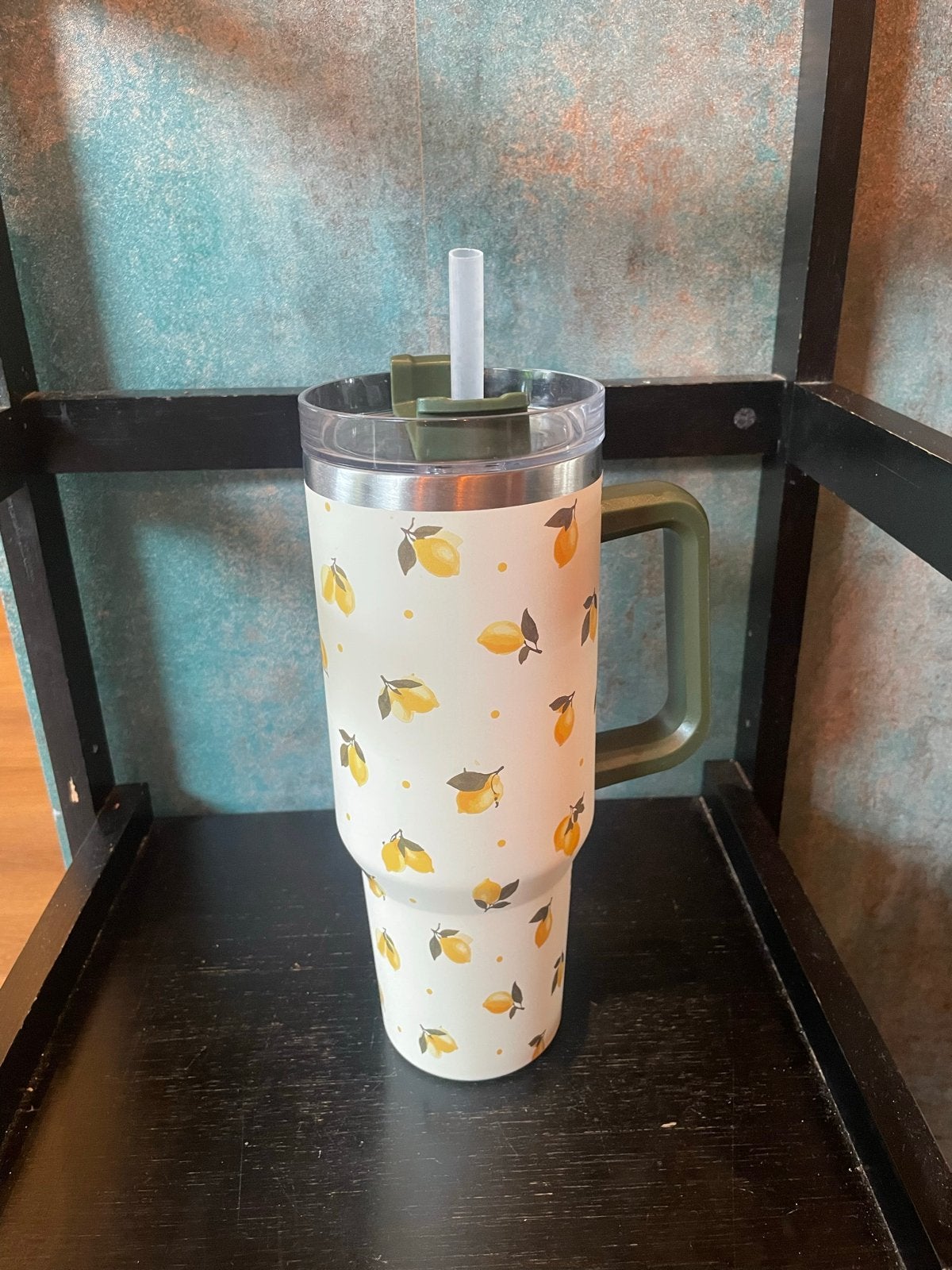 Grote mok met rietje - 1.2 liter - Citroenprint, Ophalen, Overige typen, Nieuw, Metaal