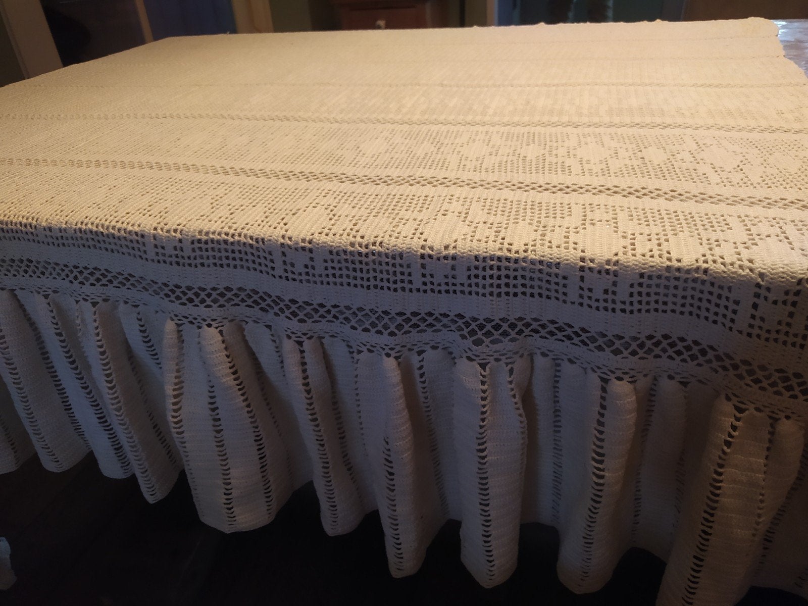 Vintage gehaakt tafelkleed sprei, crèmekleurig, Gebruikt, Ophalen of Verzenden, Katoen, Gehaakt