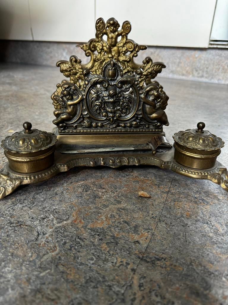 Antieke Messing Inktstel, Koffiemolen & Asbak - Decoratief, Ophalen