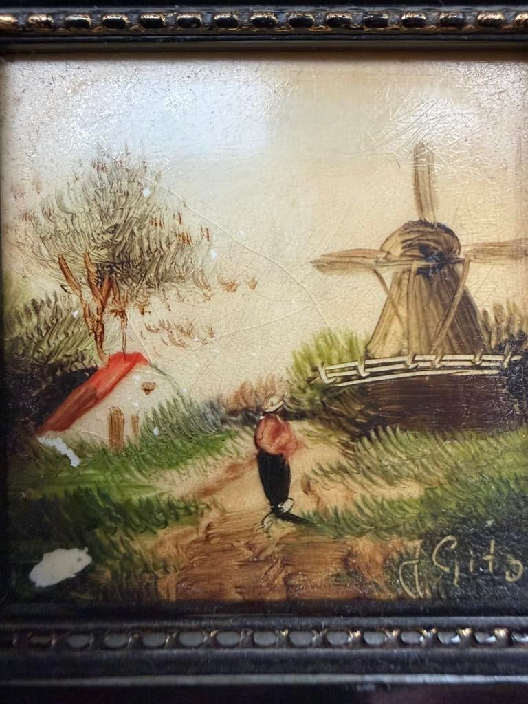 Mini schilderijtje Hollands landschap – gesigneerd Gito, Ophalen of Verzenden