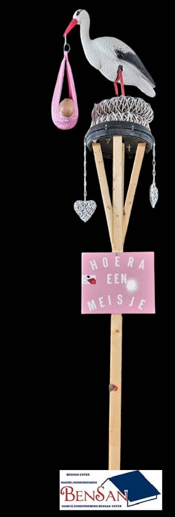geboorte ooievaar met baby in nest meisje bensan enter, Ophalen of Verzenden, Zo goed als nieuw, Geboorte of Huwelijk