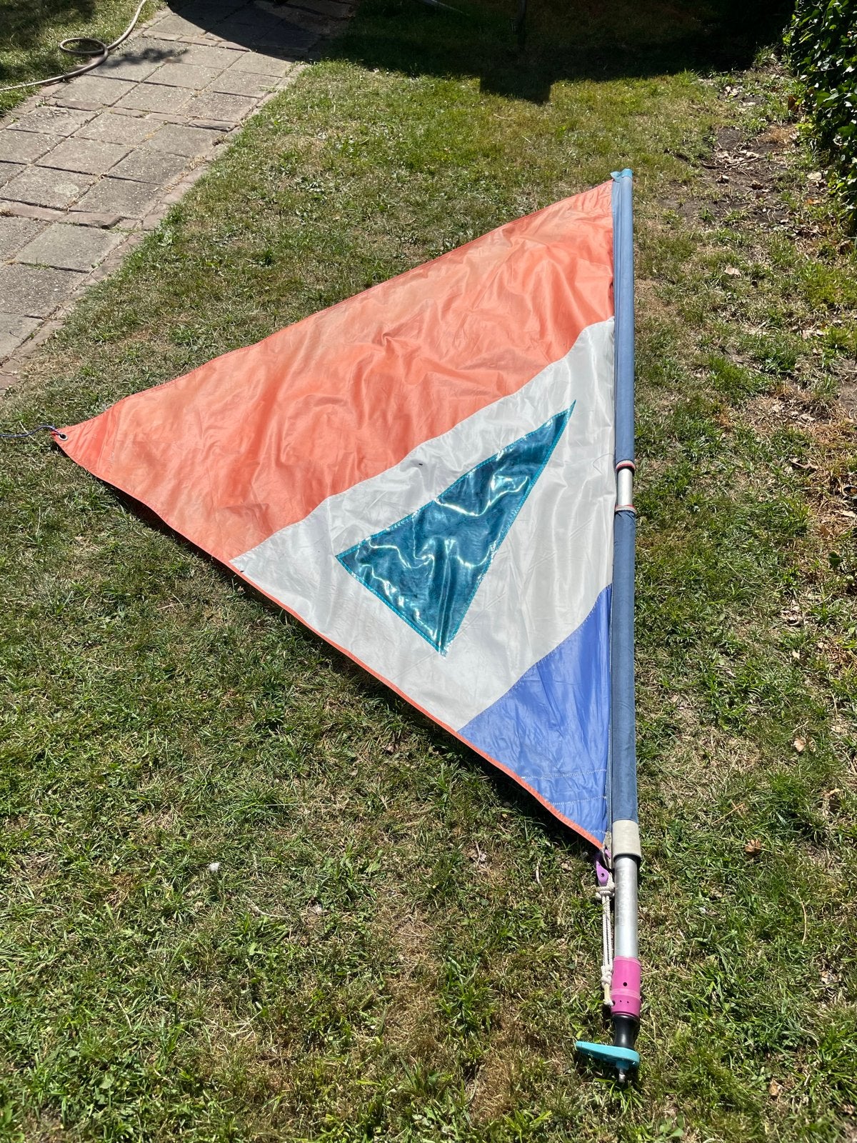 Complete kinder windsurfset: zeil, giek, mast en mastvoet, Watersport en Boten, Windsurfen, Gebruikt, 3.5 tot 5 m², Met vin(nen)