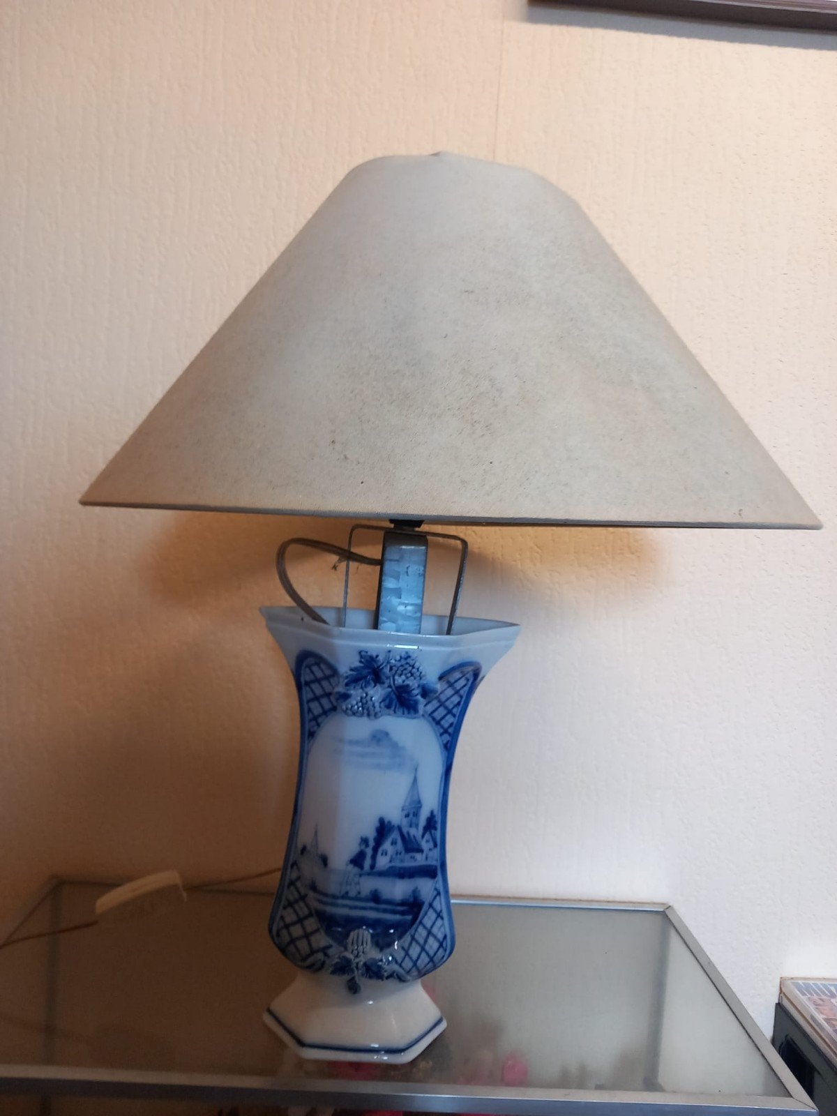 Delfts Blauw Tafellamp - Klassiek Design, Huis en Inrichting, Blauw, Gebruikt, Keramiek, Met kap