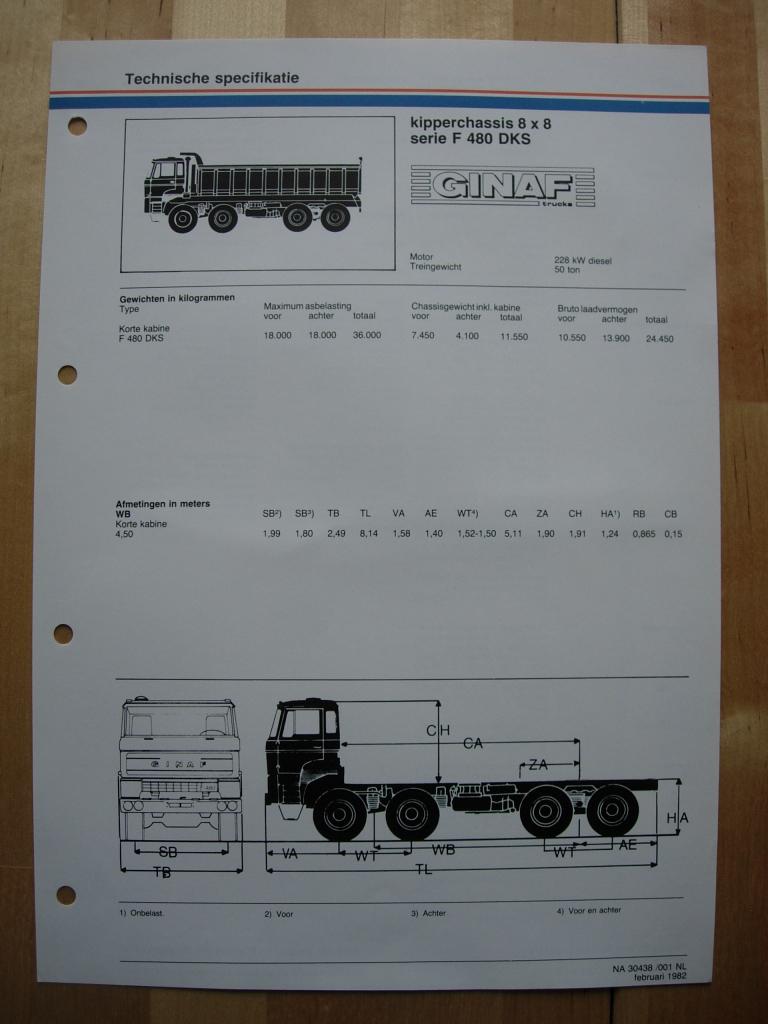 GINAF F480 DKS Technische Specificatie Folder 1982 – 8x8, Ophalen of Verzenden, Zo goed als nieuw, Overige merken, GINAF