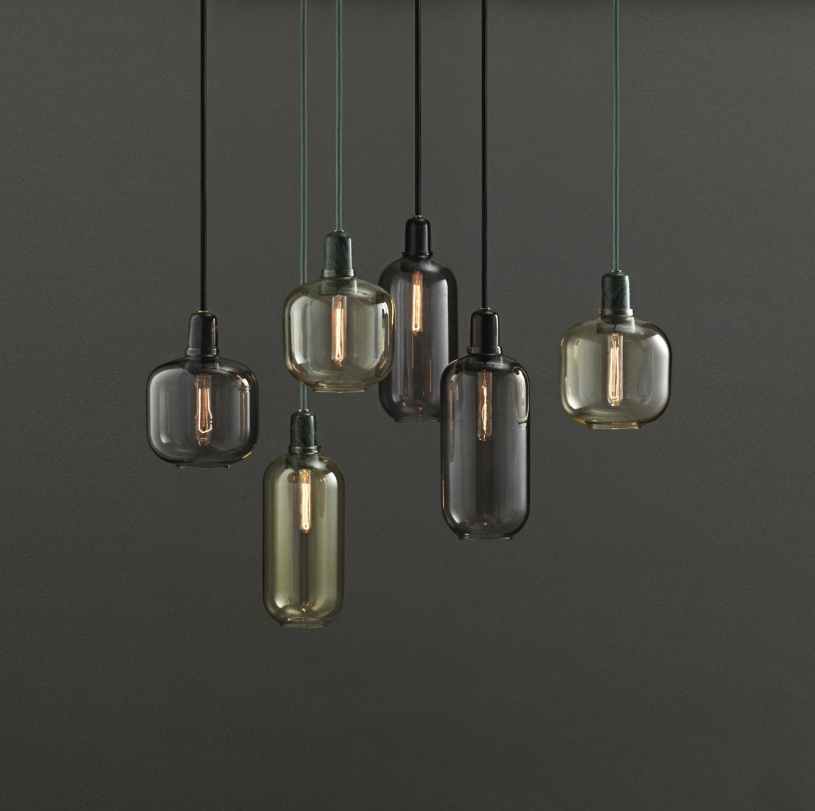 Normann Copenhagen Amp hanglampen - 2x grijs, 2x groen, Ophalen, Zo goed als nieuw, E14 (klein)