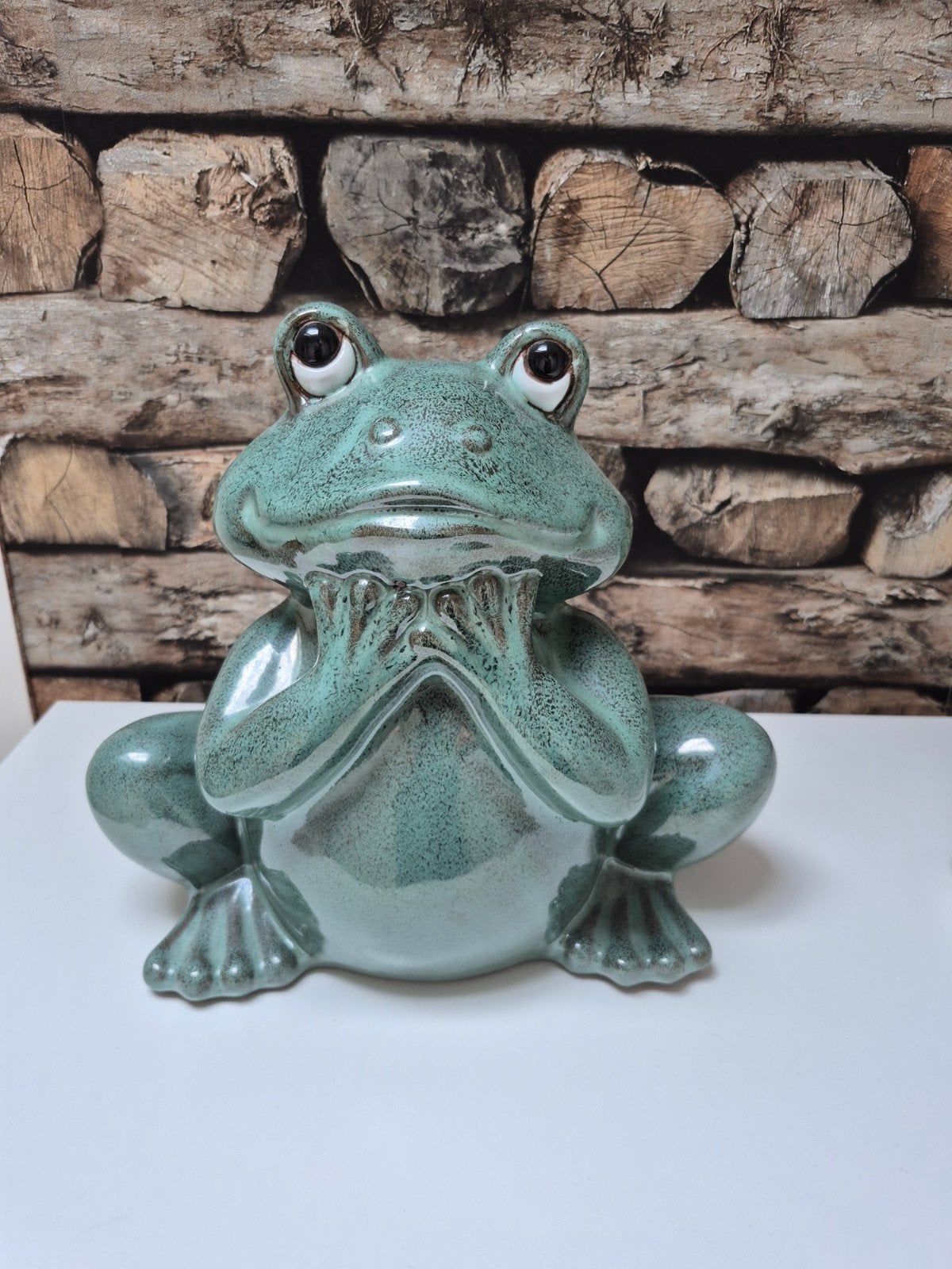 Decoratieve kikker beeld, 24 cm hoog, Ophalen, Gebruikt, Groen, Steen/keramiek