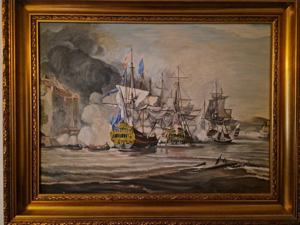 Prachtige zeeslag VOC schepen, Antiek en Kunst, Kunst | Schilderijen | Klassiek, Ophalen