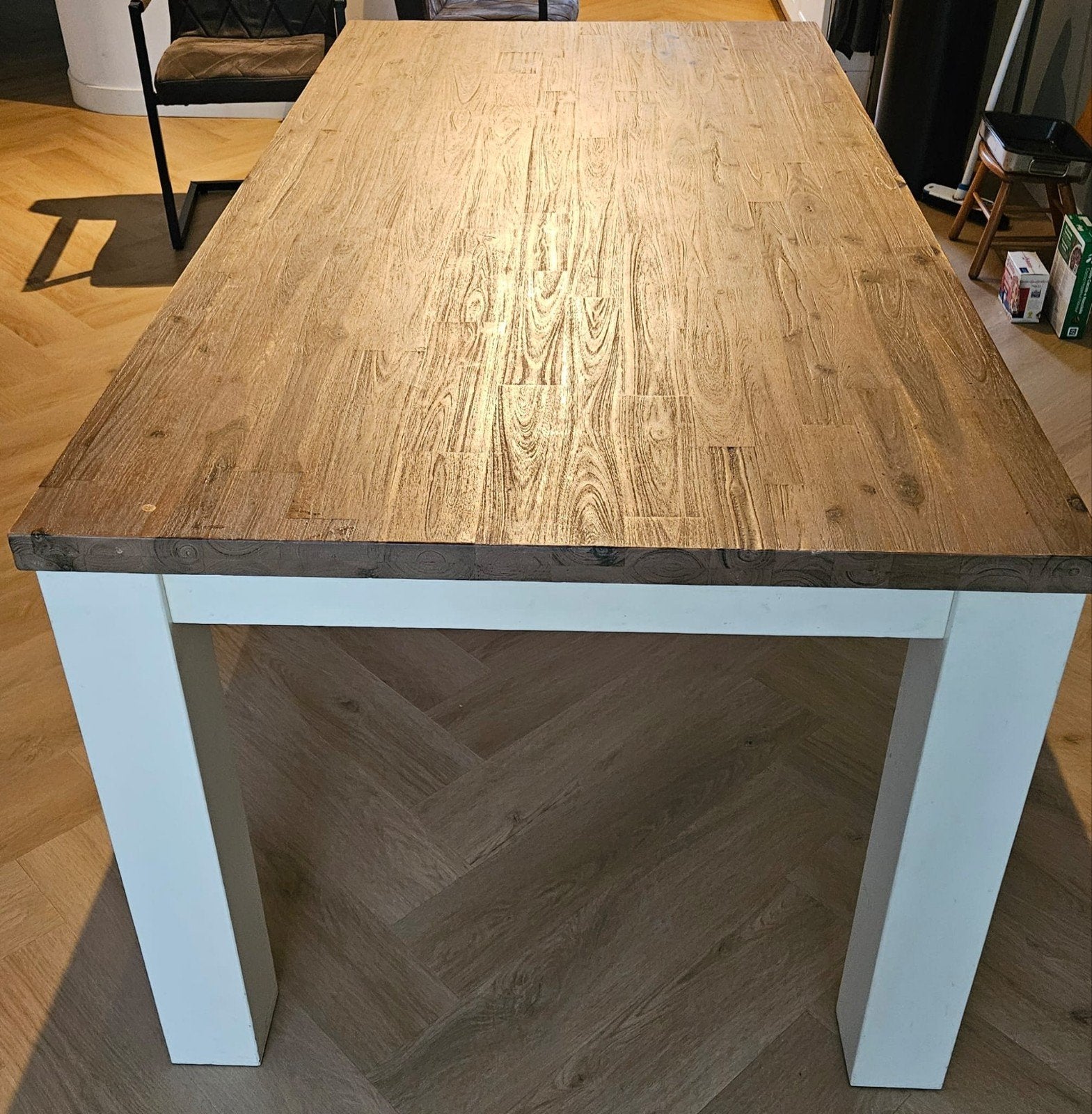 Eettafel en salontafel set - Hout met witte poten, Huis en Inrichting, Tafels | Eettafels, Ophalen of Verzenden