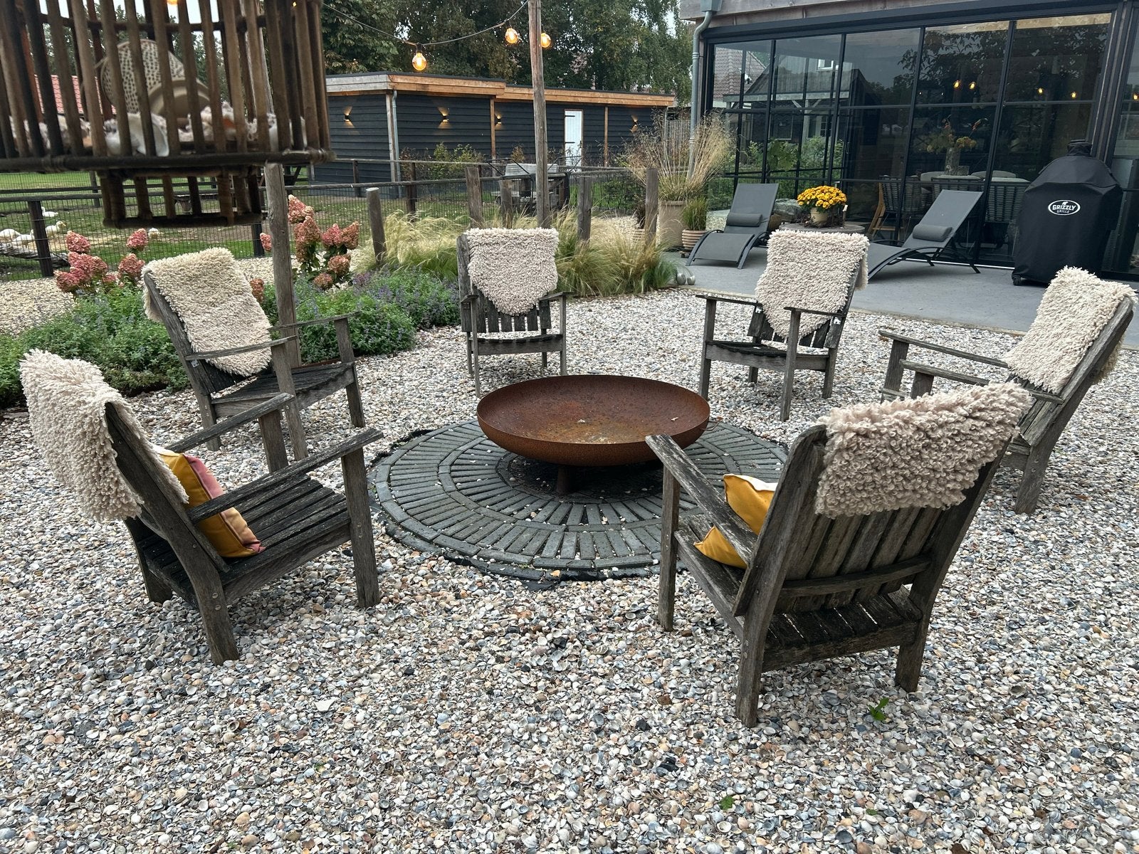 6 Houten Tuinstoelen met Bijpassende Tafel, Tuin en Terras, Ophalen, Gebruikt, Hout