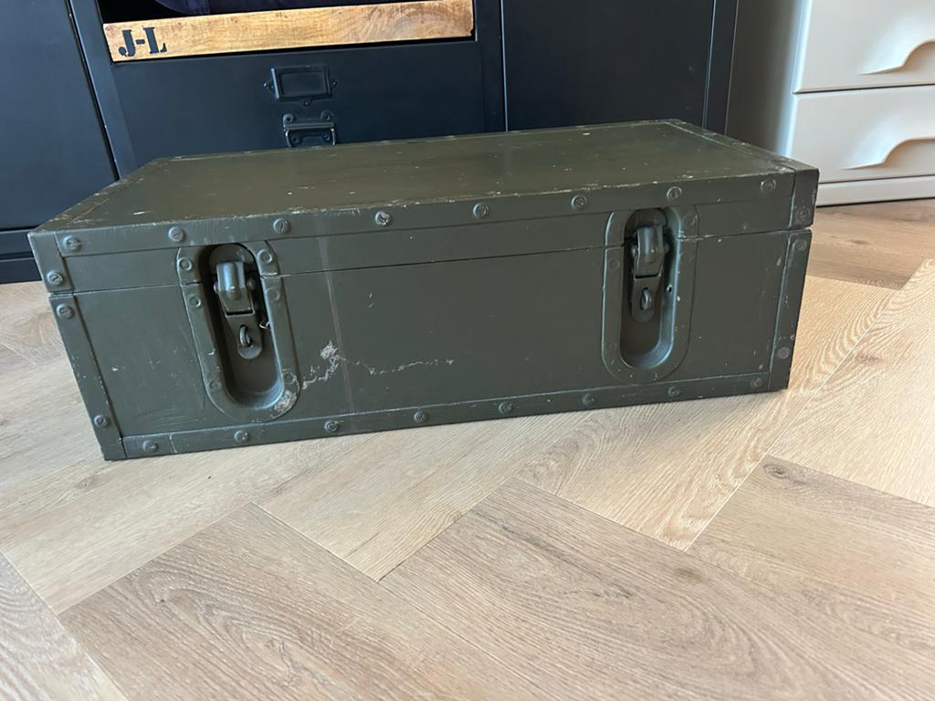 Vintage Legerkist / Opbergkist met Vakken - Groen, Ophalen