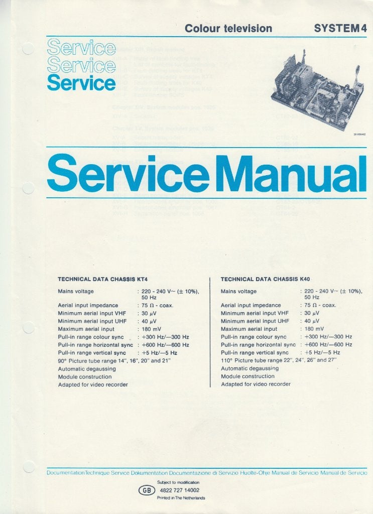 Philips Service Manual voor System 4 TV's, Ophalen, Zo goed als nieuw, Minder dan 40 cm, Philips