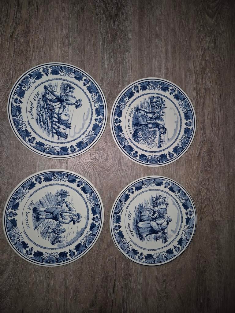 Delfts Blauw Wandborden Set - De Vier Jaargetijden, Antiek en Kunst, Antiek | Wandborden en Tegels, Ophalen