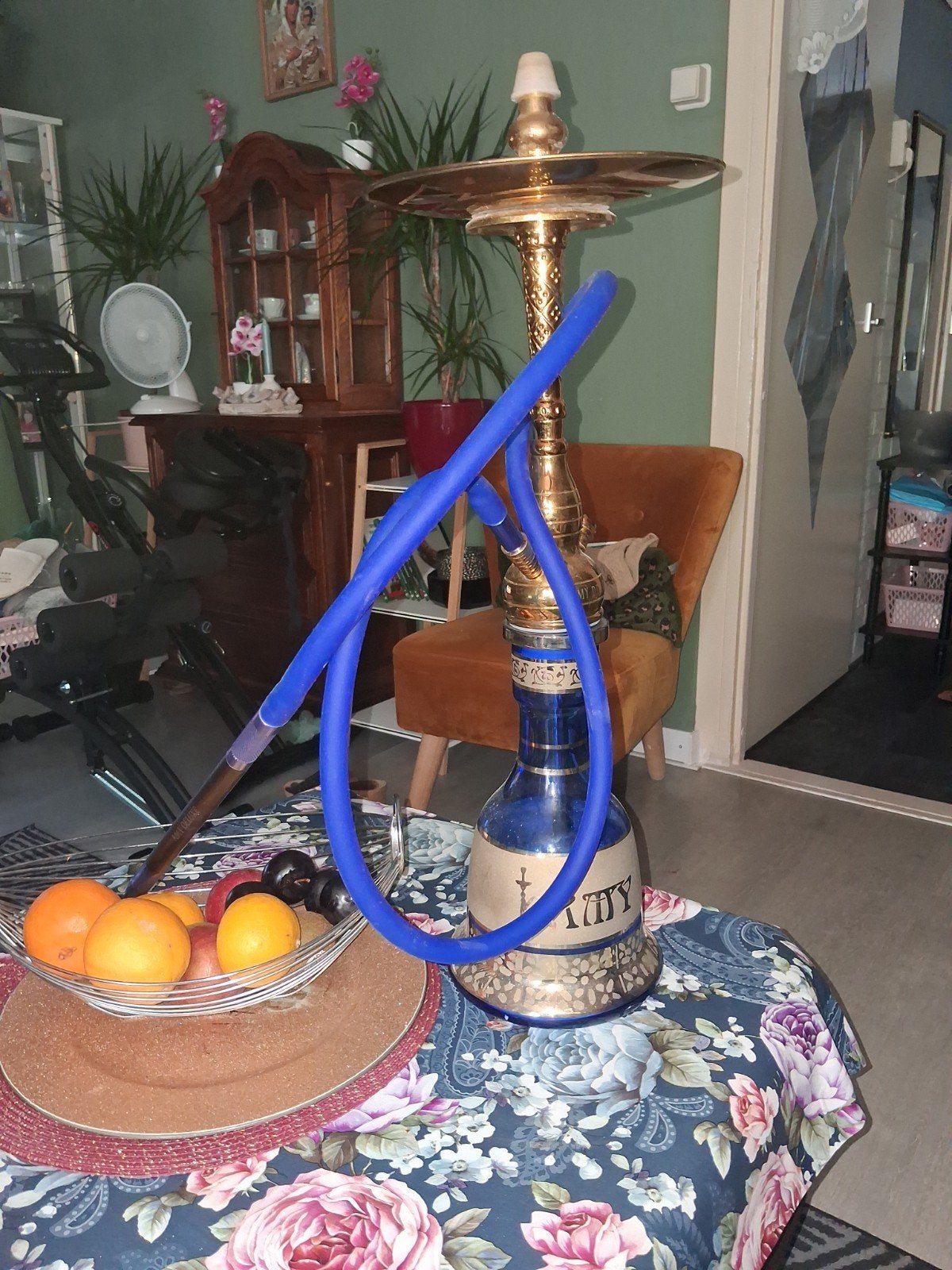 Mooie waterpijp met blauwe slang, Verzamelen, Ophalen, Gebruikt, (Water)pijp